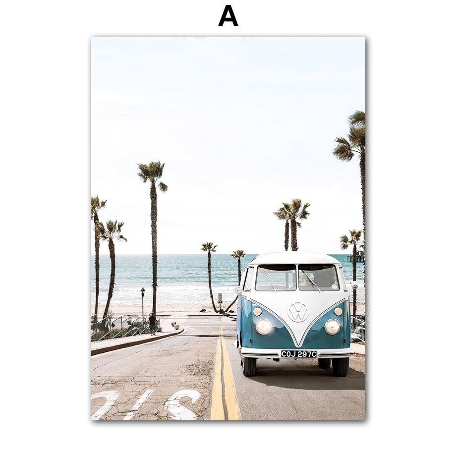 Sunshine Blue Ocean Beach Vintage Van Nordic Posters And Prints Wall Art Canvas Painting Modern Pictures For Living Room Decor