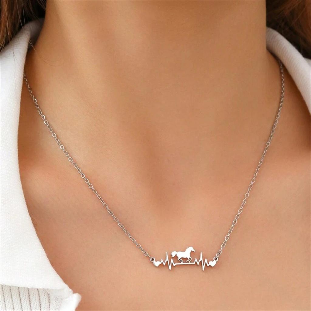Pferd Herz Schlagen Elektrokardiogramm Halskette Dame Persönlichkeit Einfache Straße Schuss Zubehör Schmuck Geschenk