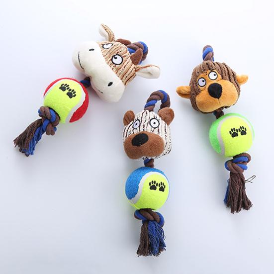 Plüsch Hundespielzeug Quietschende Tierkopf Tennisball Hund Kauspielzeug Interaktiver Seilknoten Zahnungsspielzeug für mittelgroße große Hunde Tauziehen Zahnpflege
