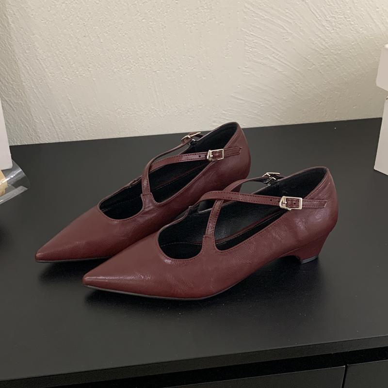 Fashion SUOJIALUN 2025 Women New Brand Pumps Shoes Fashion Pointed Toe Ladies Red Elegant Single Shoes Square Low Heel Mary Jane Shoes