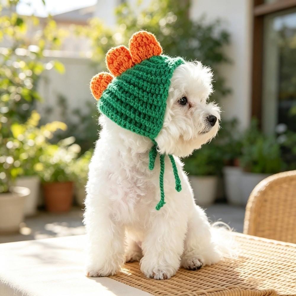 Soft Puppy Knitted Hat Autumn Winter Cat Woolen Hat Pet Button Knit Scarf Hat Spring Festival