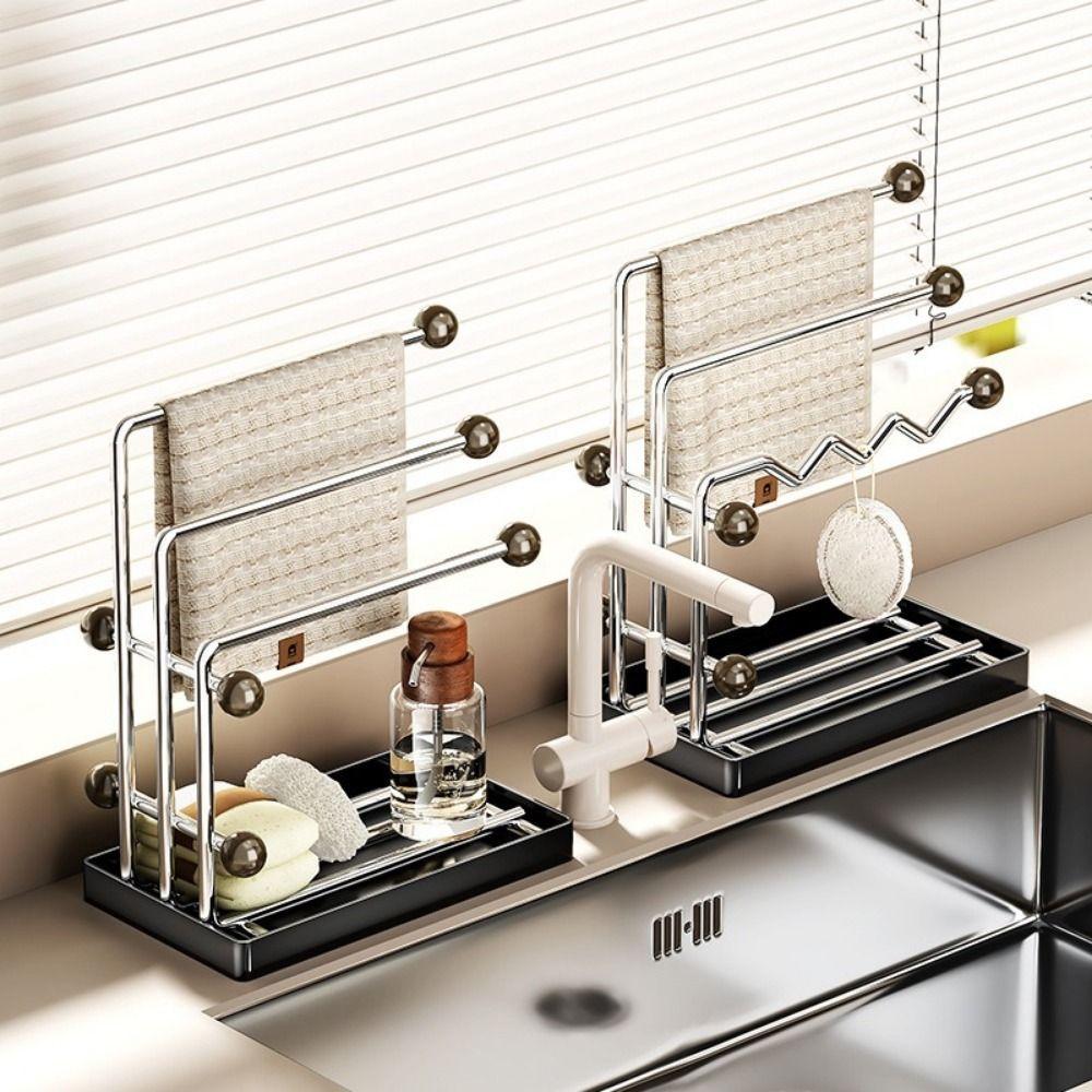Anti-rust Sponge Dishcloth Towel Holder Stainless Steel Jewelry Storage Rack Hanging Organizer