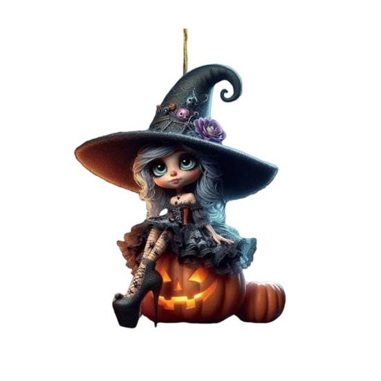 Halloween Witch Pendant Acrylic Car Charm Rearview Mirror Decoration Festive Atmosphere Scene Accessory