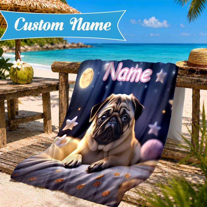 Custom Name Bulldog Comfortably Beach Towel Microfiber Beach Towel, Lightweight and Quick-Dry, for Summer Travel, Swimming Pool Gift