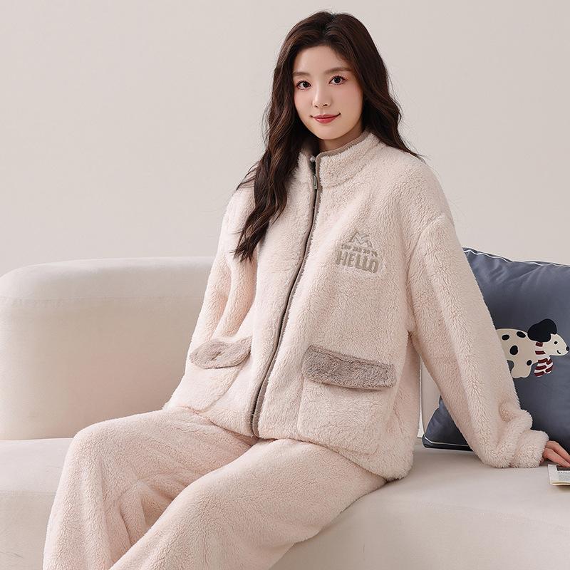 Couple Pajamas Women'S Coral Fleece Autumn And Winter Thickened Fleece Flannel Men'S Winter Warm Loungewear Set