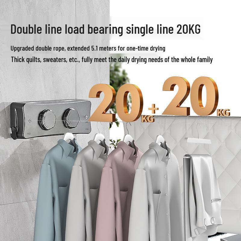 Retractable Steel Wire Indoor Clothesline: Double-Line Invisible Drying Rack for Balcony Use