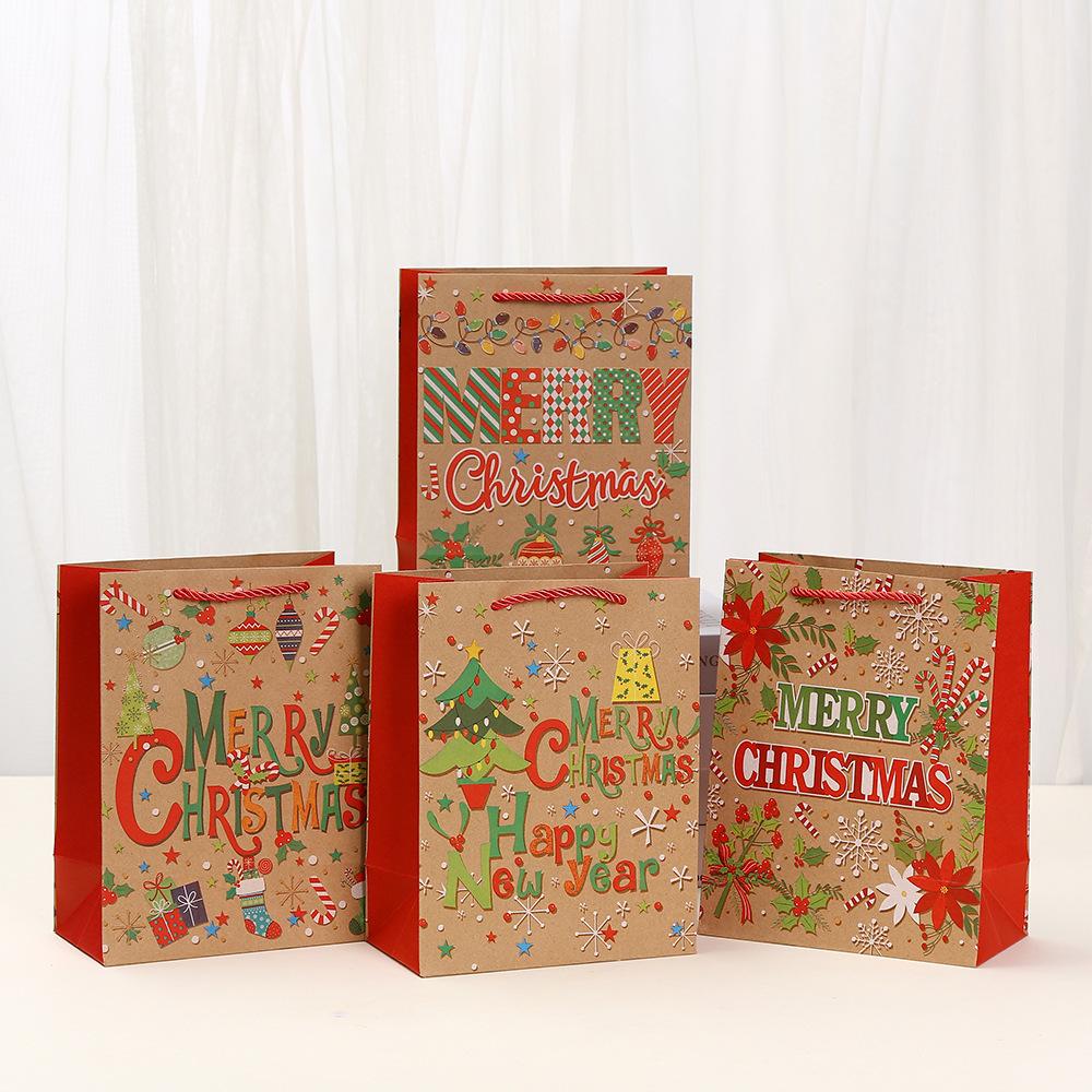 

StoBag kraft merry christmas gift wrapping bags for sweets red green print holiday paper bags for candy packaging party treat 10pcs&18x10x23cm