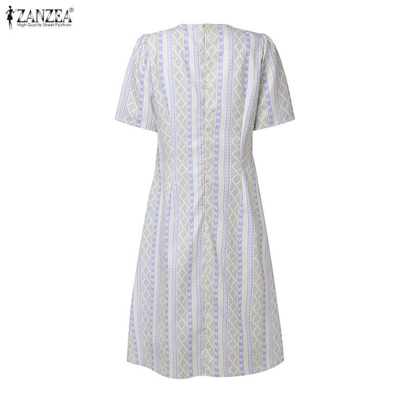 ZANZEA Women Casual Round Neck Short Sleeve Print Dress