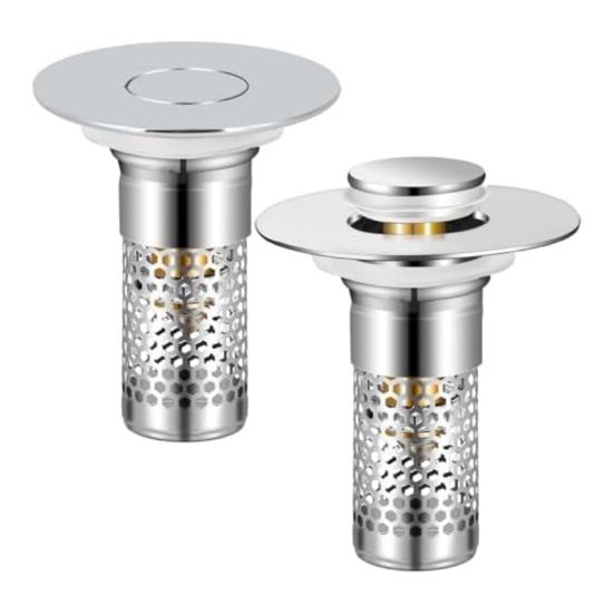 2 Stück Badezimmerwaschbecken-Abflussstopfen, 2-in-1 Pop-up Haarfänger mit Filter, Rostfreier Anti-Verstopfungs-Abflussabdeckung aus Edelstahl, Rostfreier Filterersatz