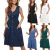 Damenmode, Sommer, Frühling, einfarbig, ärmellos, V-Ausschnitt, Freizeitkleider