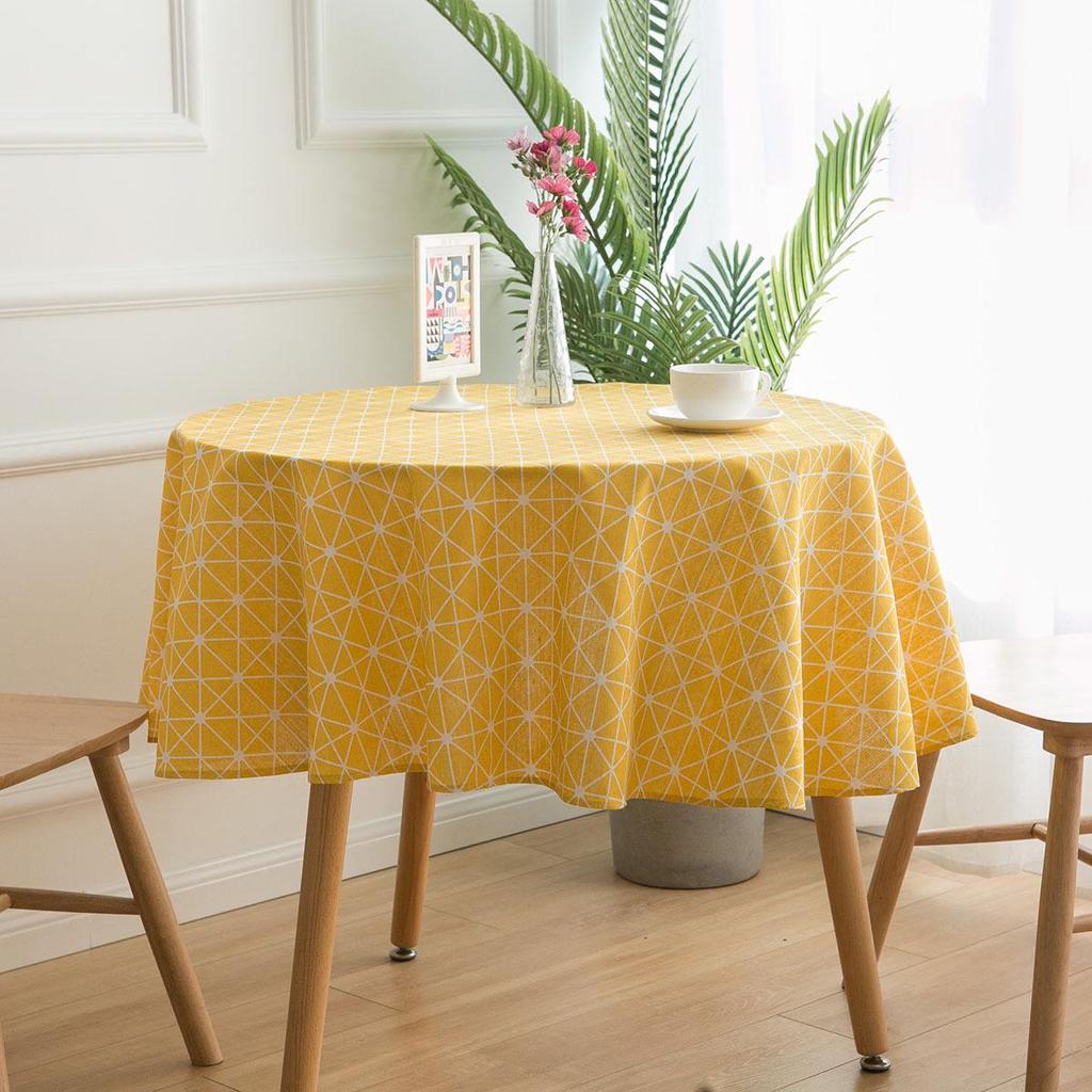 Bohemian Blue Geometric Print Tablecloth with Mediterranean Style Napkins - Cotton Linen for Coffee Table