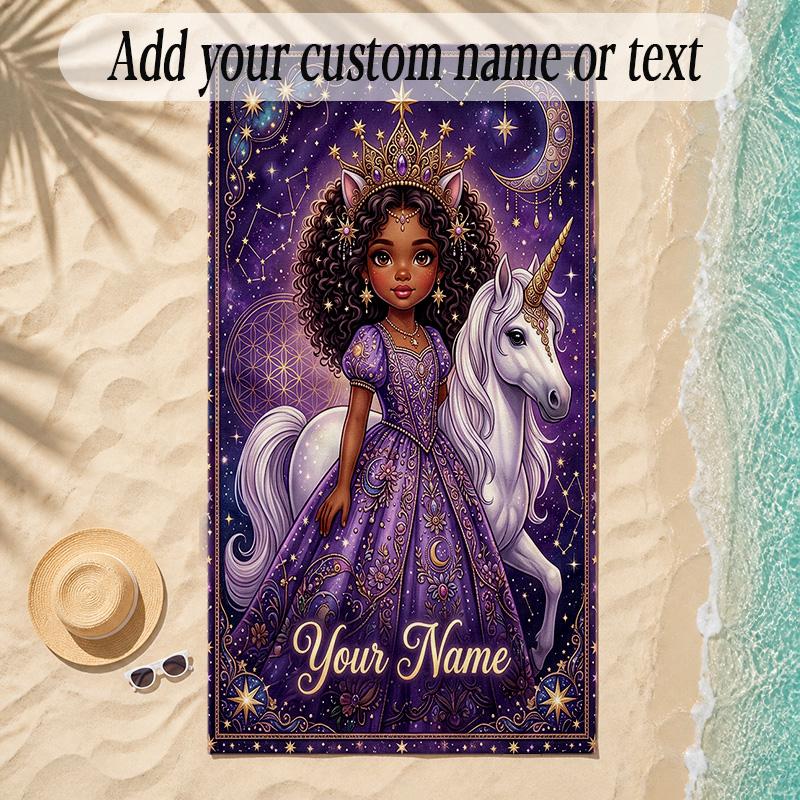 Unicorn Theme Soft Beach Towel Personalized Custom Name Text Towel Portable for Beach Pool Travel