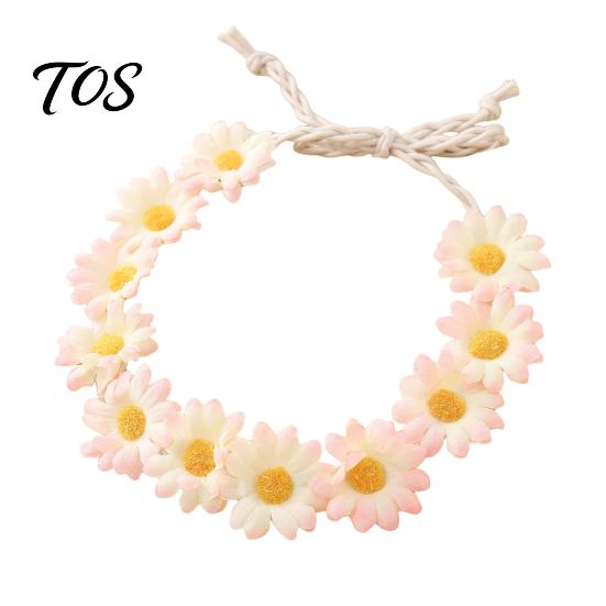 Cute Macaron Color Flower Crown Daisy/Sunflower Wreath Headband for Women Girls, Adjustable Floral Fabric Daisy Headpiece Beach Vacation Wedding