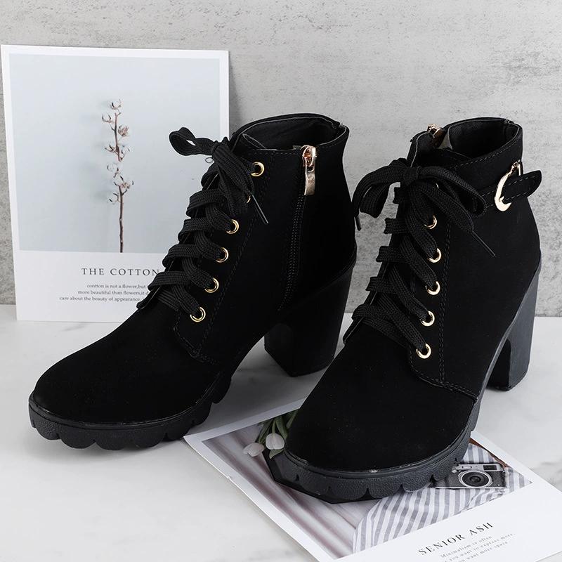 Spring Winter Women Pumps Boots High Quality Lace-up European Ladies Shoes PU High Heels Boots