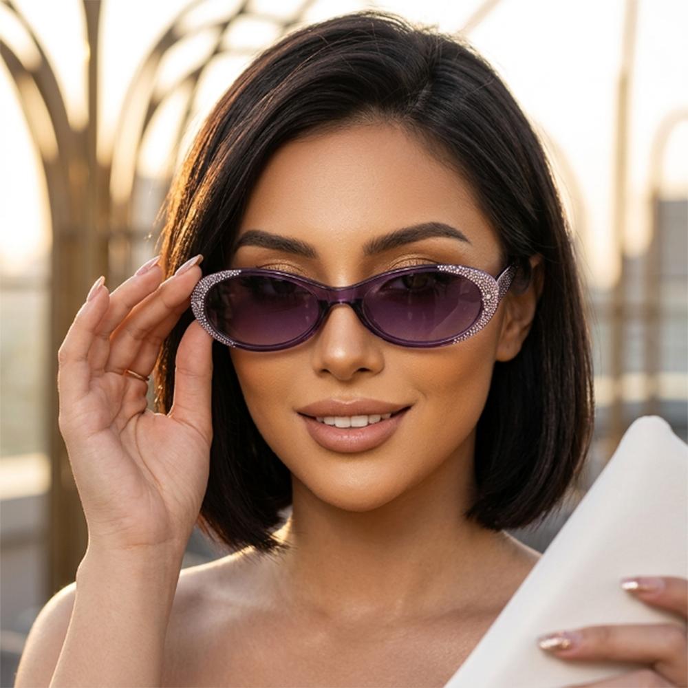 Rhinestone Eyewear Comfortable Women Fashion Shades Oval Rhinestone Sunglasses Trendy Uv400 Sun Glasses For Travel Stage Party