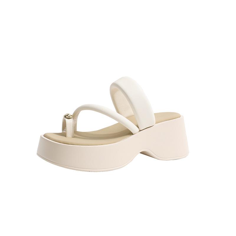 High-heeled set of toe cool slippers women's 2024 new summer French flip-flops muffin thick-soled Roman beach shoes