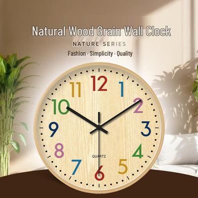 Japanese Wooden Wall Clock - Quiet Quartz Timepiece with Wood Grain Design for Living Room Decor