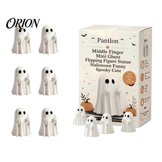 Gift Bag Fillers Mini Ghost Flipping Middle Finger Figurines for Halloween Decorations, Miniature Resin Small Haunted House Props Statue Tiered