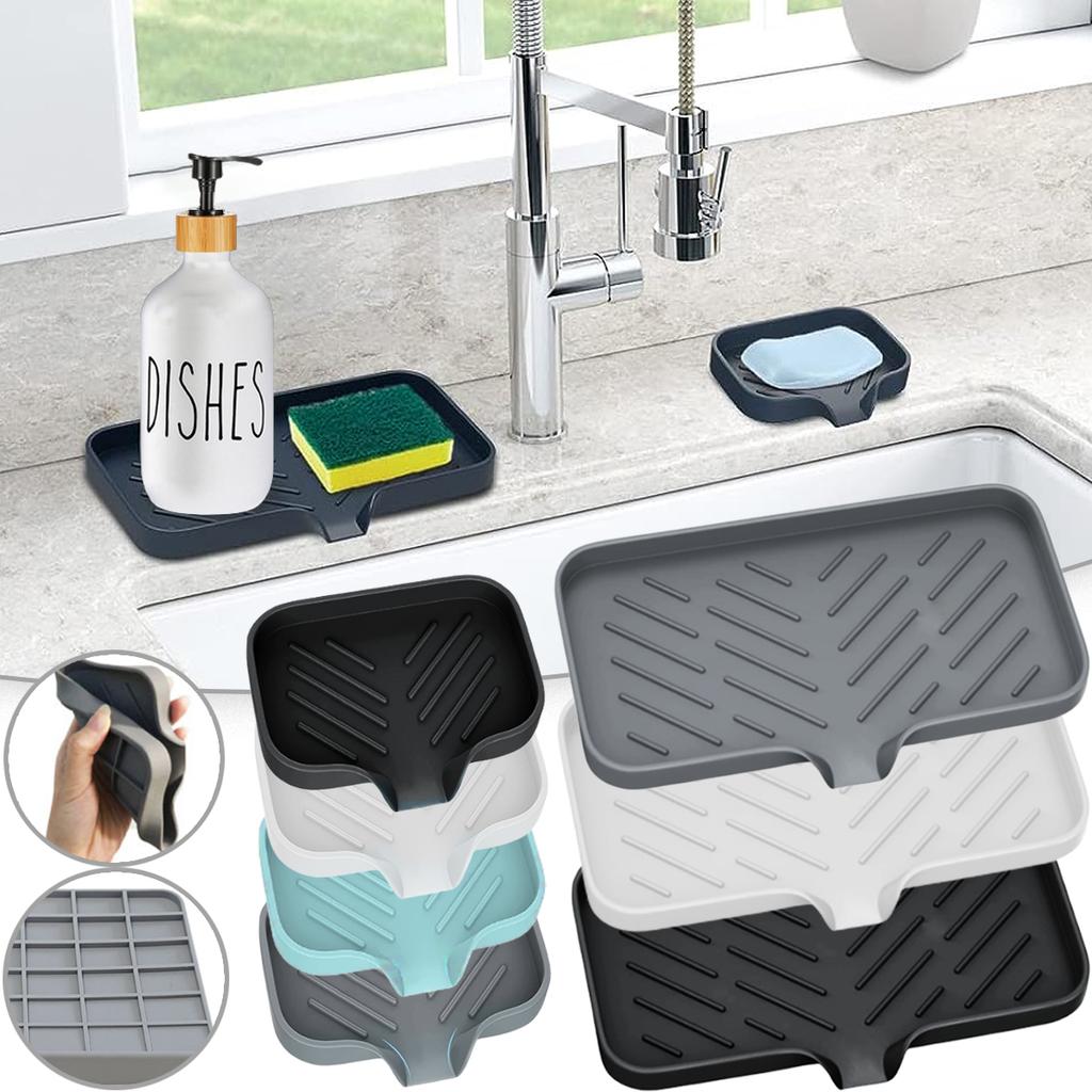 Kitchen Sink Sponge Holder Silicone Soap Dish Bar Soap Holder Self Draining Anti-slip Storage Rack Bathroom Supplies