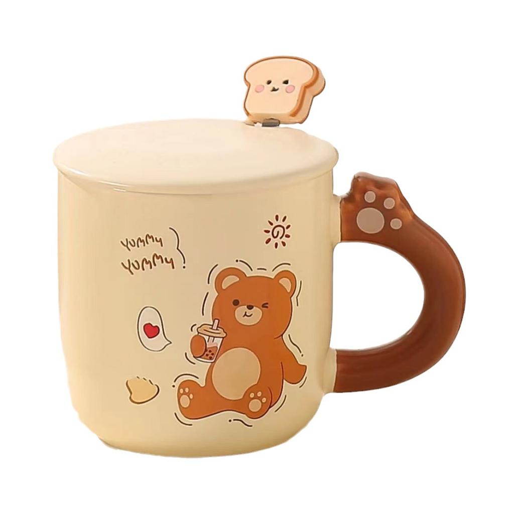 Keramické hrnky Milk Fufu Roztomilé hrnky s medvědem z chleba Hrnky na kávu a mléko pro pár do kanceláře i domů Lžíce s víčkem