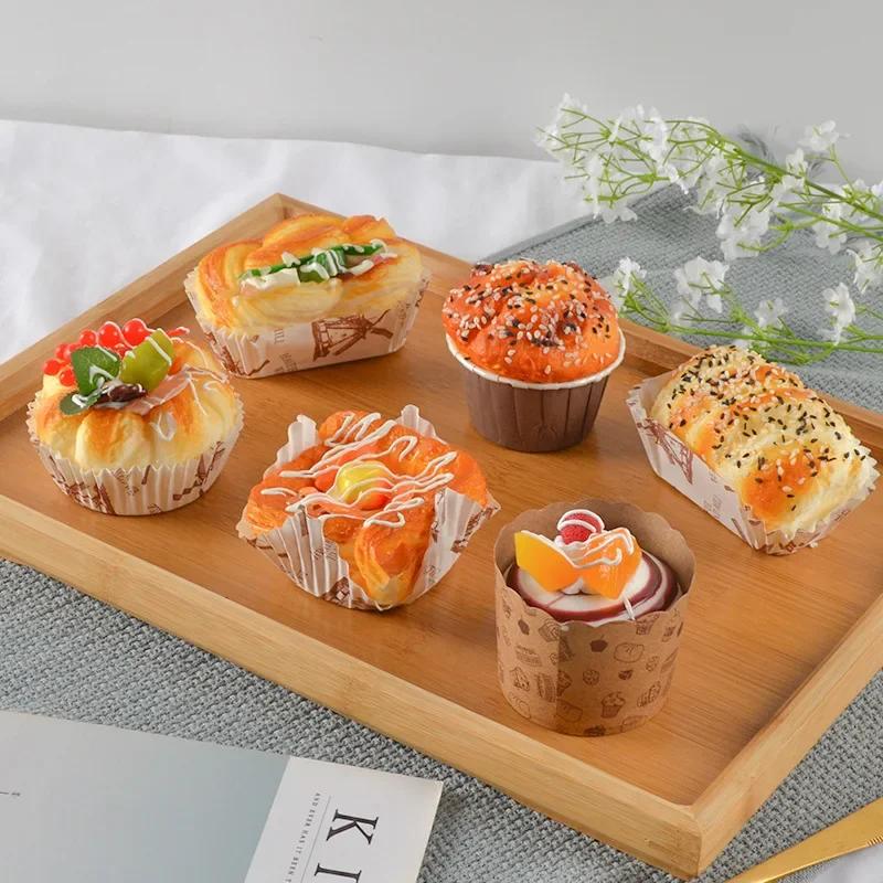 Home Decor PU  Simulated Square Paper Cup Bread Model Cup Fruit Cream Brushed Cake Dessert Shooting Prop Decoration