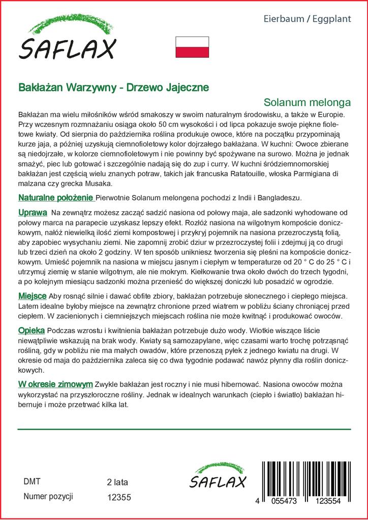SAFLAX Lilek - 20 semen - Se substrátem pro zalévání pro lepší pěstování - Solanum melonga