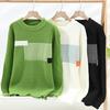 Efterår Vinter Herre Sweater Tyk Løs Strikket Farveblok Rund Hals Lange Ærmer Pullover Elastisk Daglig Brug Sport Business Casual Brug Sweater
