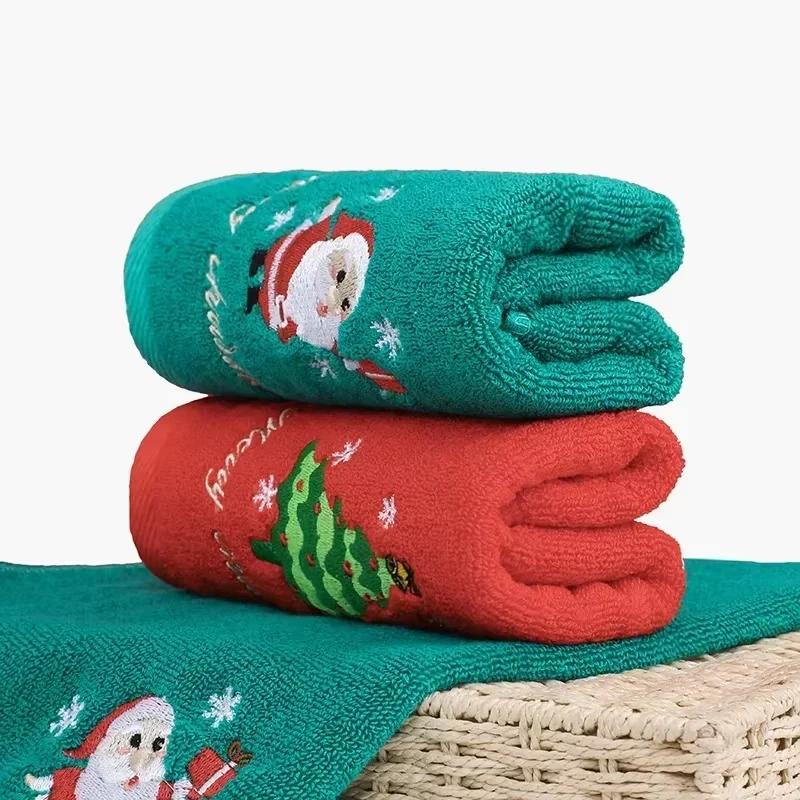 New Xmas Gift Box Towel Christmas Decor Red Santa Claus New Year Gift Home Bathroom Washing Hand Face Towel Cloth Man Woman