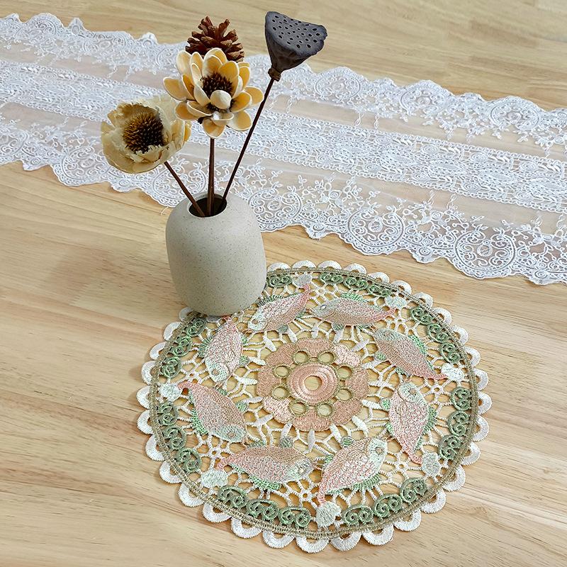 Color Hollow Embroidery Tablecloth Round Dining Plate Mat Decoration Shooting Props Lace Decorative Mat Pastoral Embroidery Coaster