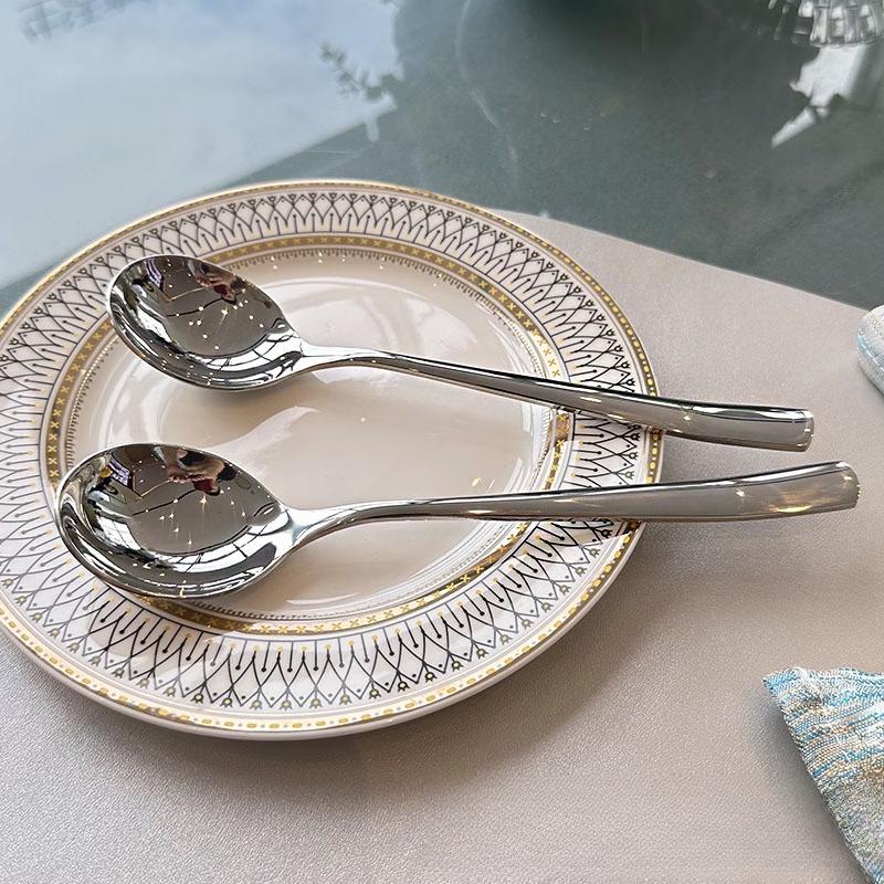 Square Handle Round Stainless Steel Soup Spoon