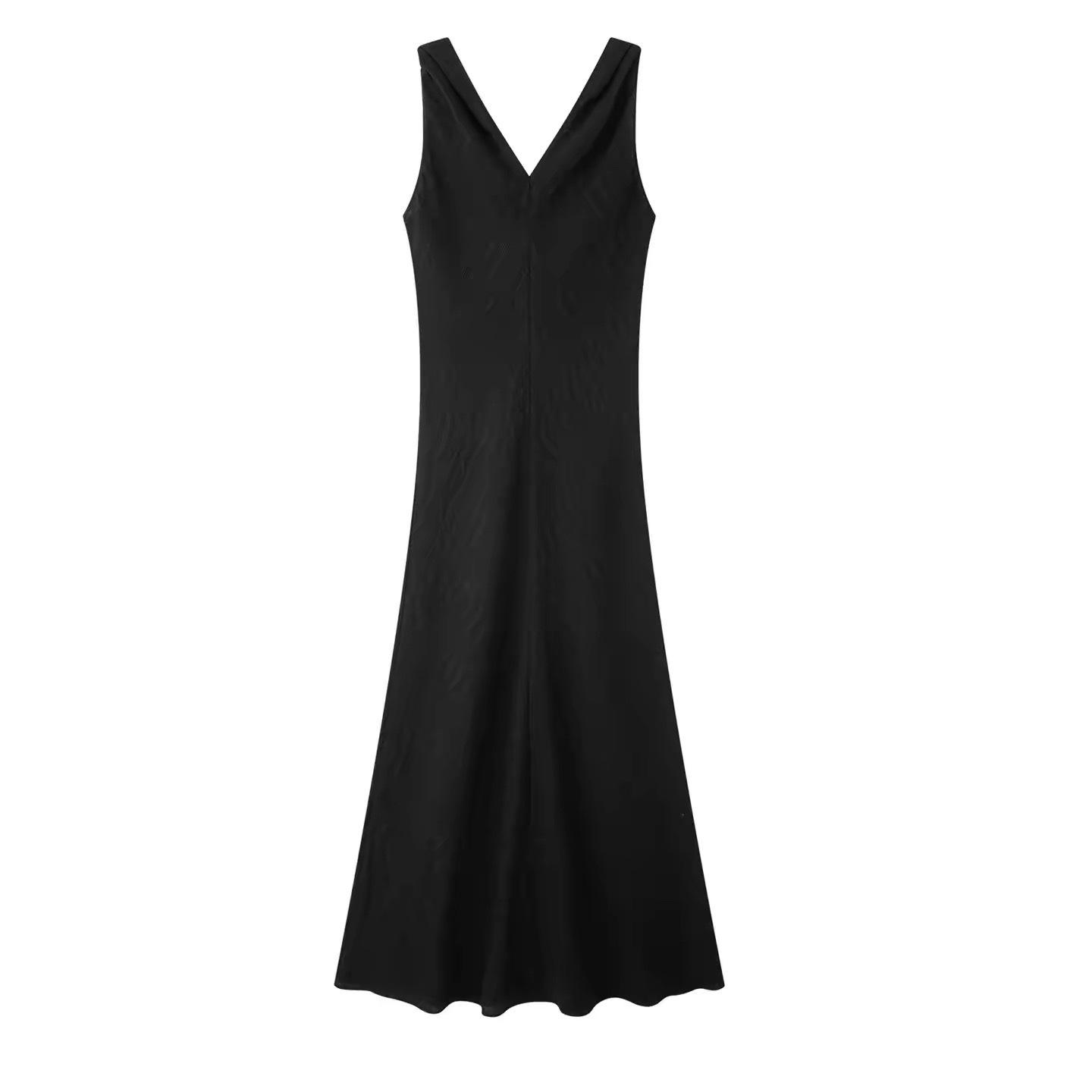 Spring 2026 Women s Versatile Sleeveless V-Neck Dress M чёрный