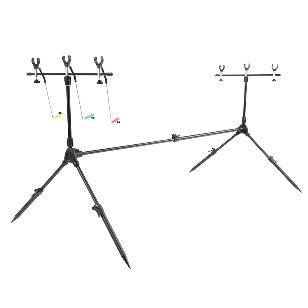 Lixada Adjustable Retractable Carp Fishing Rod Pod Stand Holder Fishing Pole Pod Stand with 3 Bite Alarms and Swingers
