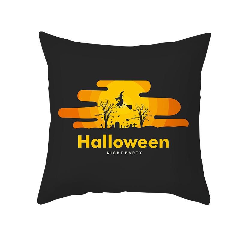 Halloween Pillow Cover Cartoon Skull Cat Sofa Cushion Cover Peach Skin Pillow Cover