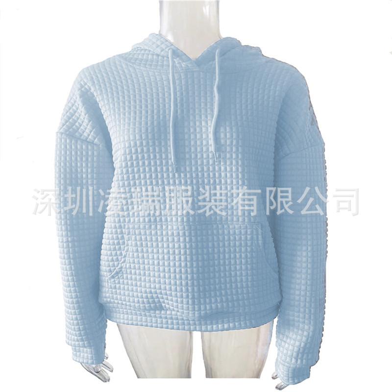 Autumn and Winter Women's Clothing Small Style Round Neck Hooded Long Sleeved Sweatshirt Solid Color Top for Women