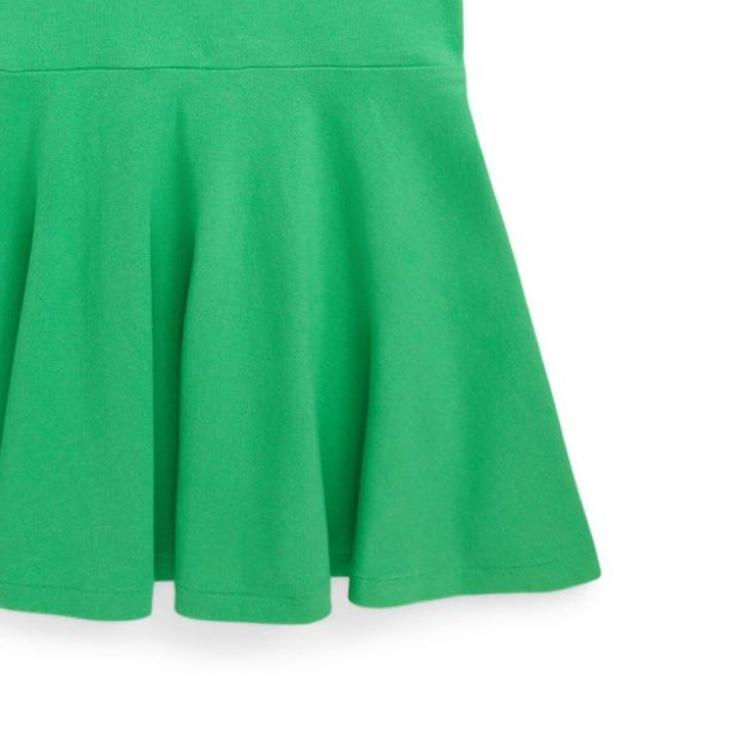 Polo Ralph Lauren Kids Šaty Ss24 Jednobarevné Logo Výšivka Polokošile Límec Krátký Rukáv Dětské Šaty Zelená 313698754-081