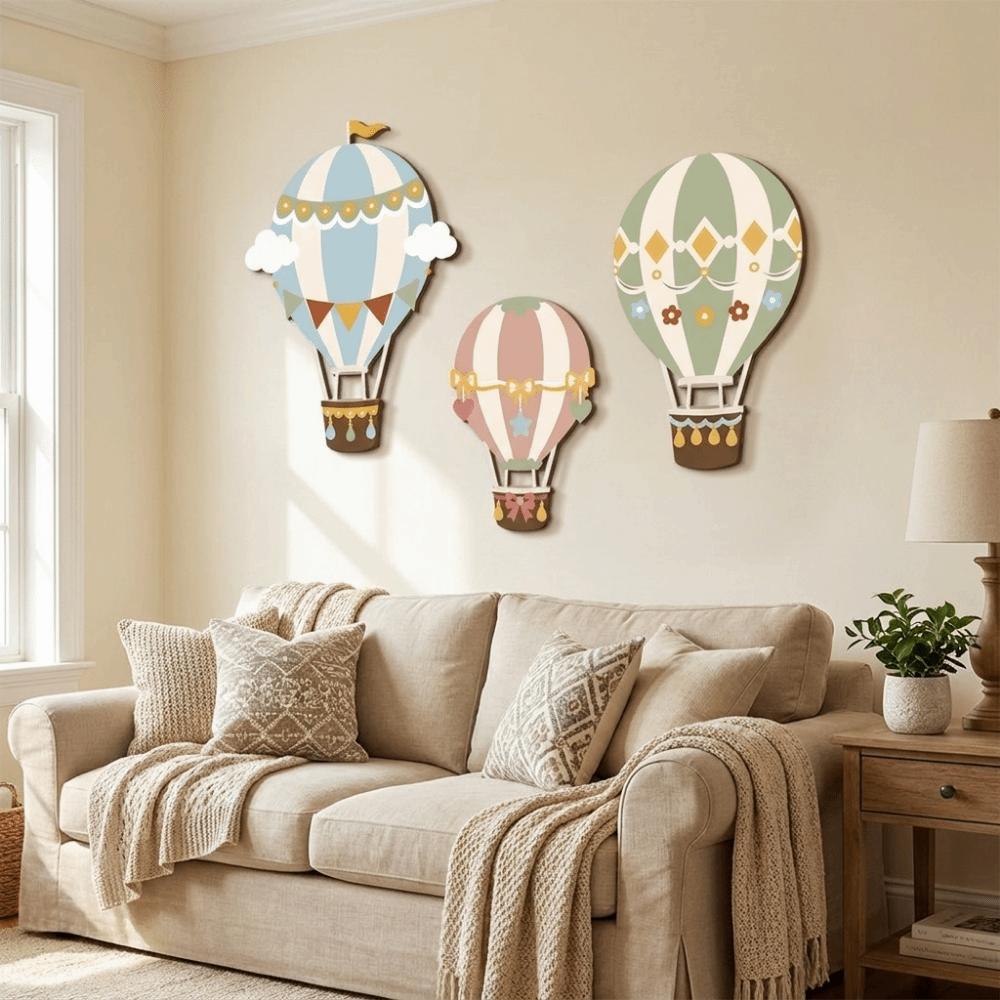 3PCS 3D Hot Air Balloon Decorative Panels Wooden Hot Air Balloons Decoration Restaurant