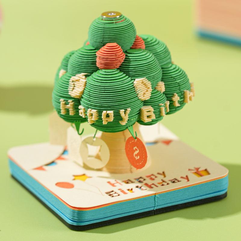 3D Wish Tree Paper Sculpture Notepad - Tearable Art Calendar Handmade Creative Desk Decor Gift for Birthday  Party