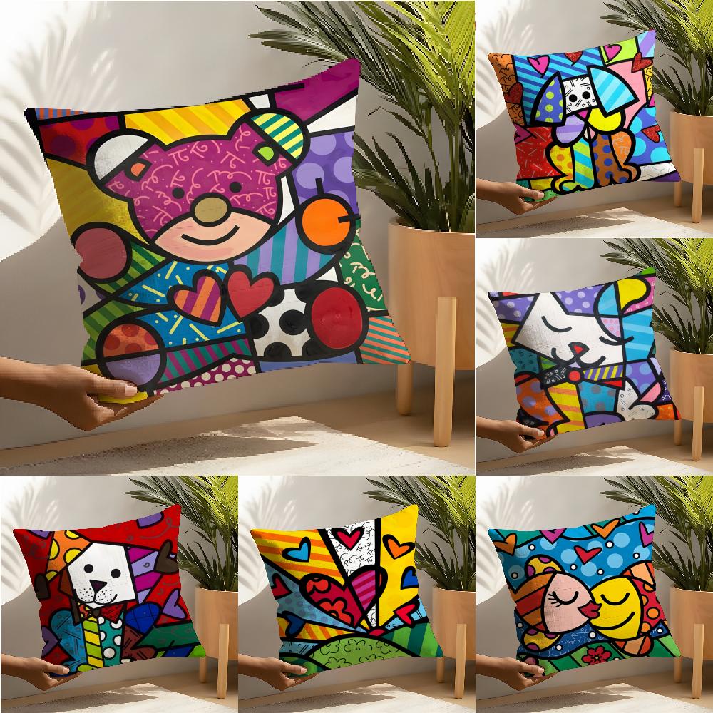 Taie d'oreiller Coton Lin Carrée Fermeture Éclair Taie d'oreiller Décoration Maison Salon Pop Art R-Romero Britto 3