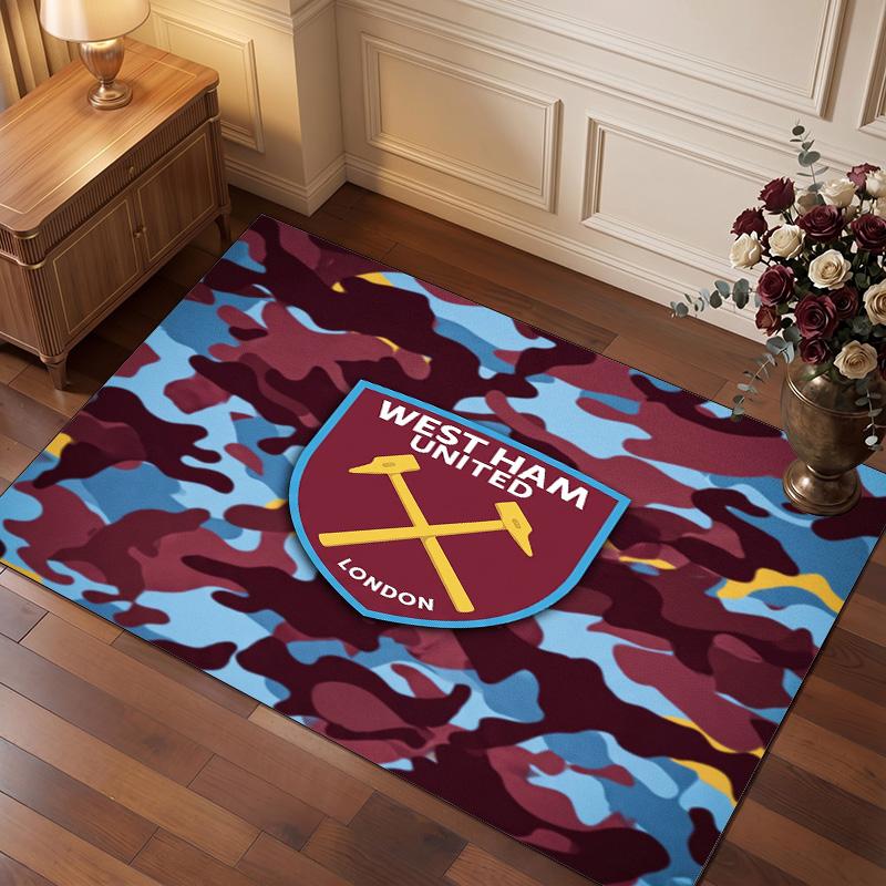 West Ham United Football Print Crystal Velvet Rug, Comfortable Water Absorbent Non Slip Indoor Floor Carpet