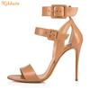 Fashion Black/Nude PU Belt Buckle Sandals Ankle Strap Shine Leather Stiletto High Heels Open Toe Women Fashion Sandals Summer New Shoes