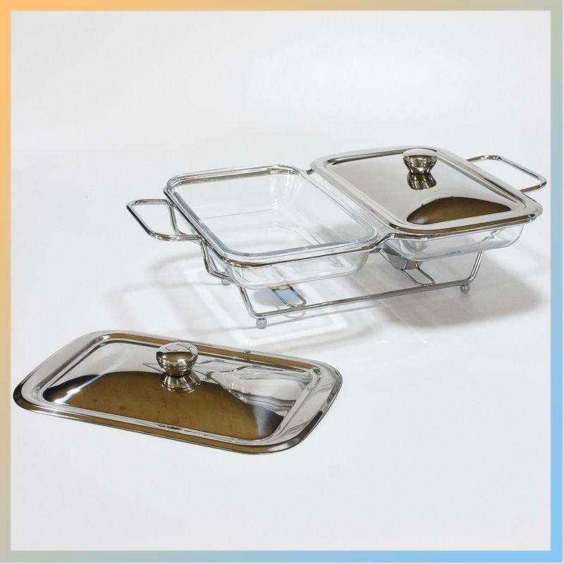 Compartmentalized Flip Top Food Heating Container Restaurant Hot Pot Alcohol Stove Square Glass Buffet Stove