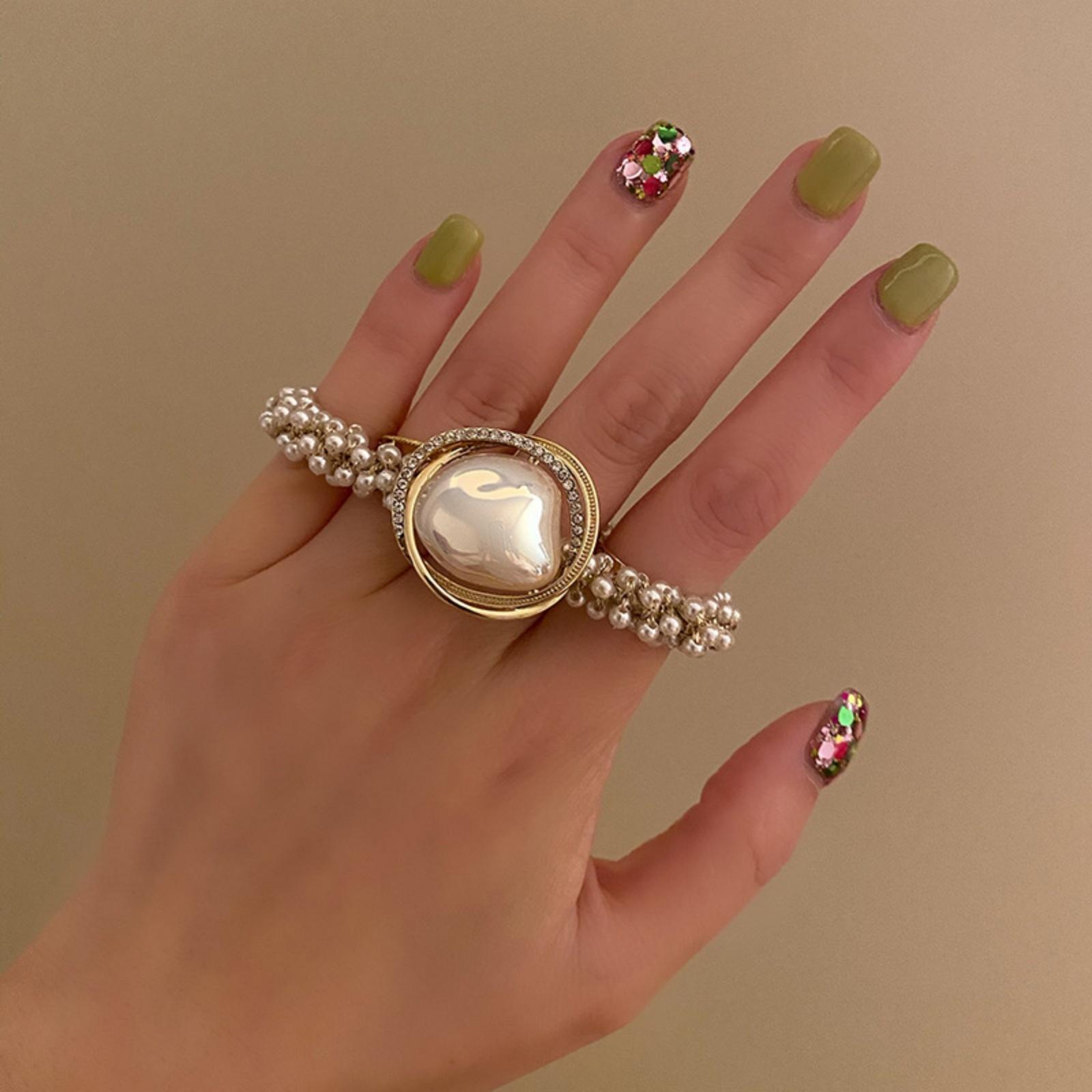 1PC Handmade Heavy Work Pearl Temperament Headband Female Tie Ponytail ins style Light Luxury Hair Ring Hair Accessories шампанского