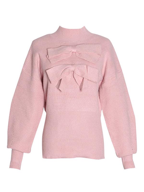 Women's Slim French Knit Sweater with 3D Bow, High Neck - Summer 2026 Arrival