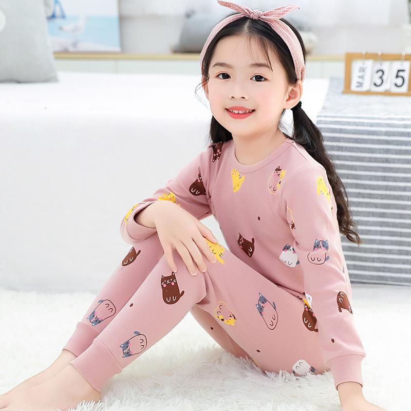 Pure Cotton Flannel Autumn/Winter Girls' Round Neck Underwear Set