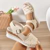 Large Size Wedge Sandals Summer New Fashion Woven One-word Buckle Women's Wedge Sandals
