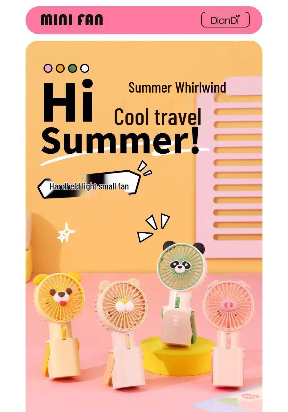 Compact USB Rechargeable Two-Speed Bear Fan - Portable & Handheld for Students and Desktops 1