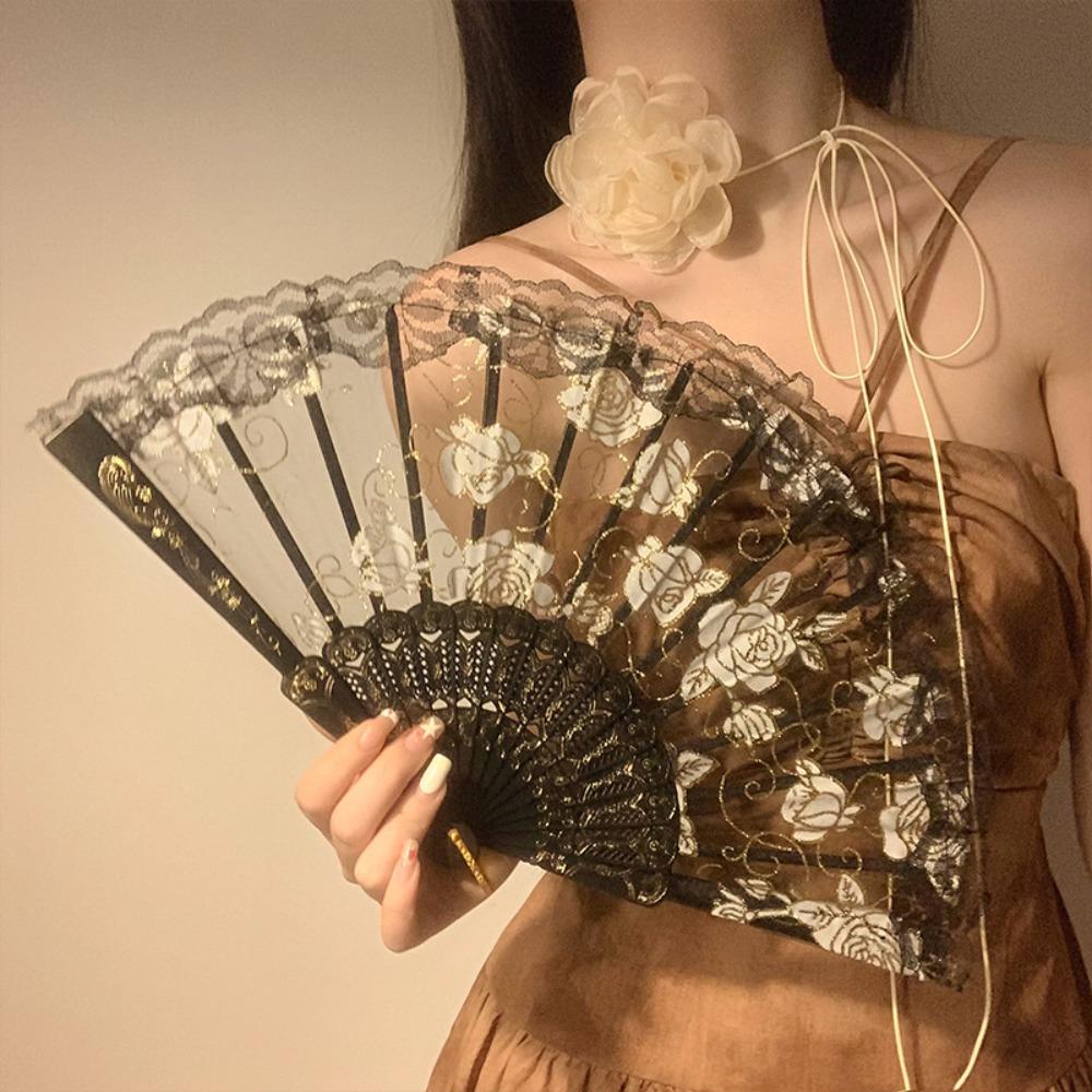 Translucent Ladies Lace Hand Fan Handheld Spanish Fan Home Decoration Dance Fan  Summer