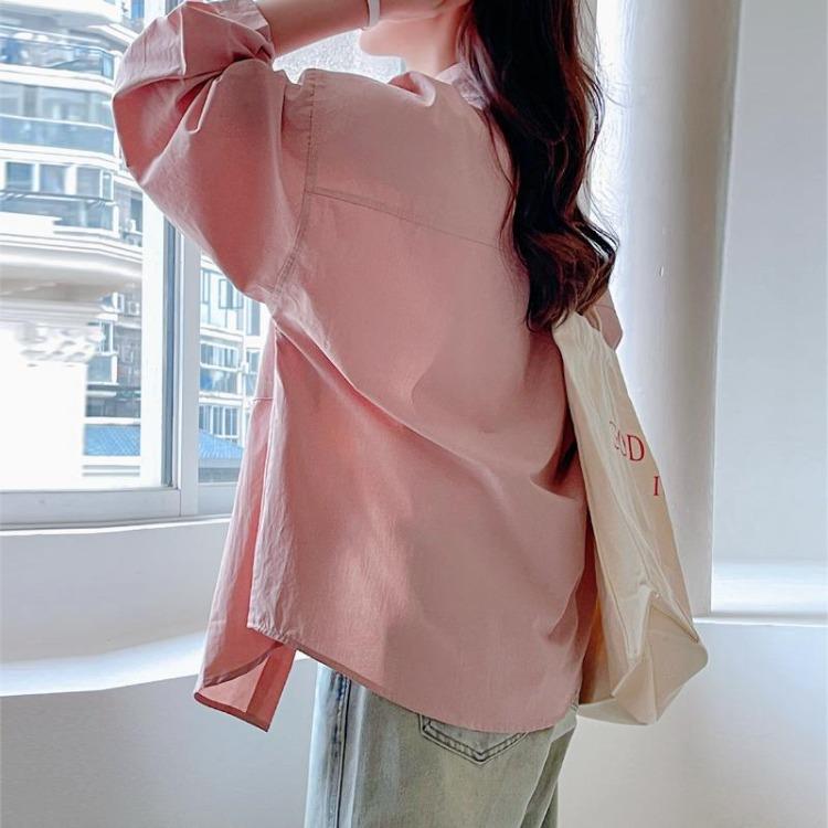Summer Women Top Solid Color Shirt Spring Loose Thin Sunscreen Jacket High End Lazy Style New