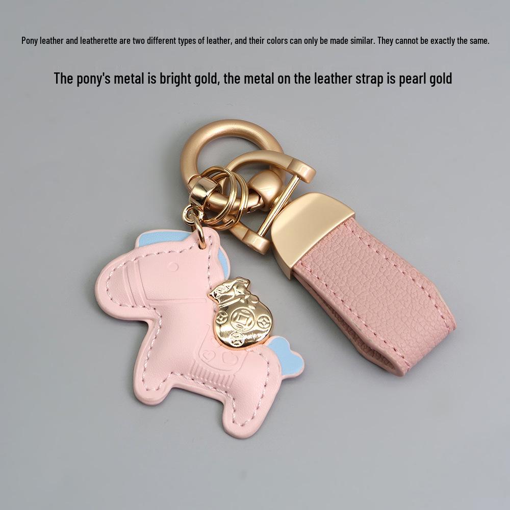 Kleiner Schaf- & Pferdeleder-Schlüsselanhänger mit Perlenanhänger - Gold