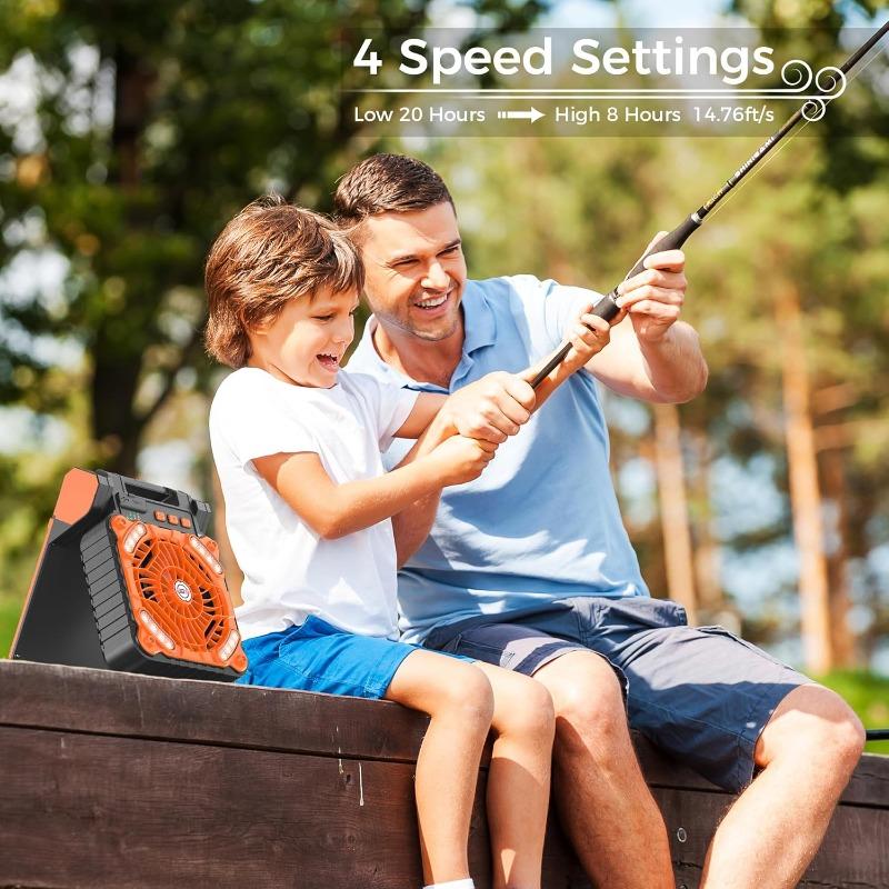 Solar Camping Fan with Lantern Rechargeable Operated Fan 18H Run Time Max 4 Speeds Timer 90° Adjustable Portable Desk Fan for Power Outage Outdoor Use